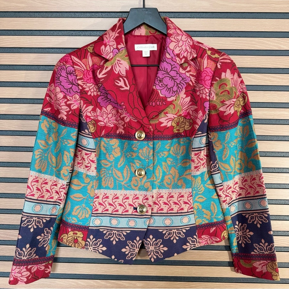 Coldwater Creek Floral Patchwork Tapestry Blazer Size 6P